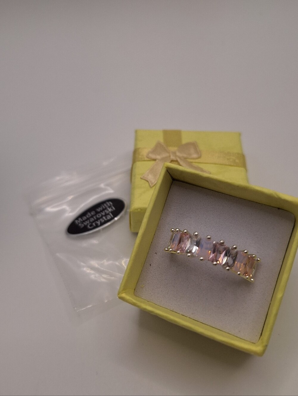Swarovski Crystal Ring Size 9 Pink Baguette Crystal Band Silver Tone Ring - Picture 14 of 16